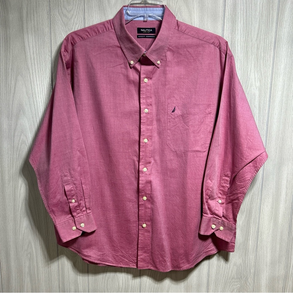 Nautica Classic Fit Ocean Washed Long Sleeve Button Down Shirt Size 17.5…